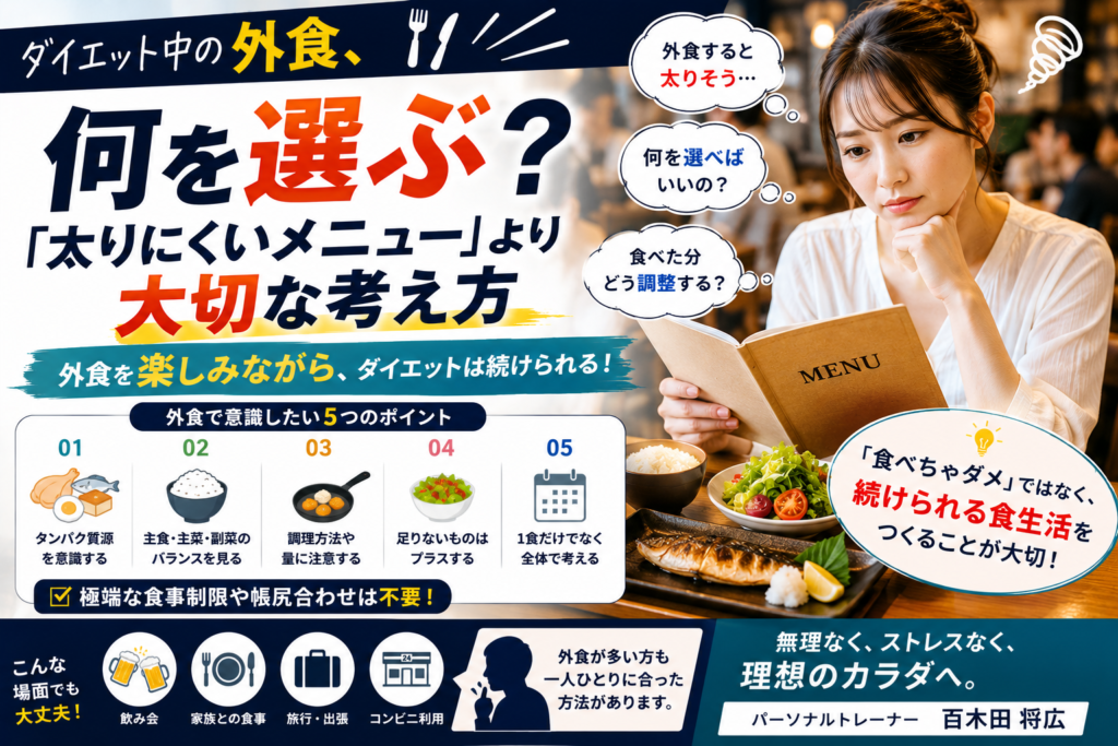 ダイエット中の外食、何を選ぶ?「太りにくいメニュー」より大切な考え方 chatgpt image 2026年8月11日 14 52 36